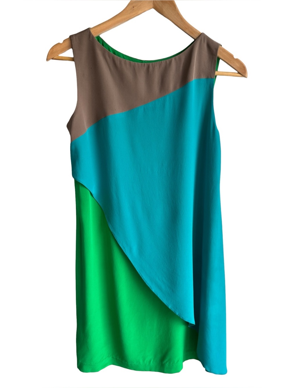 Y2K Suzi Chin for Maggy Boutique Sz 2 Teal Green Colorblock Draped Shift Dress
